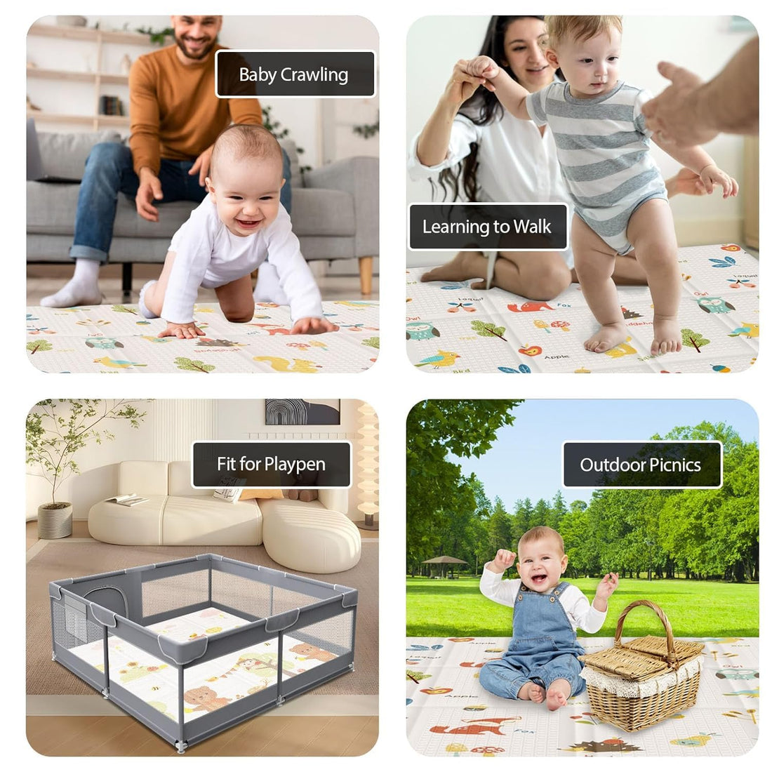 Baby Play Mat 50x50 Inch – Foldable Waterproof Foam Mat for Playpen & Floor”